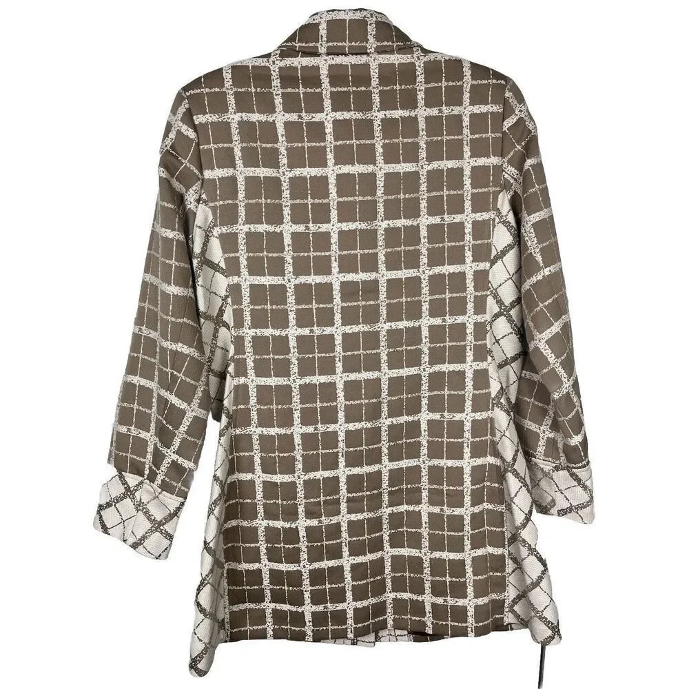 Dennis Basso Women's Plaid Button Front Topper Pockets Cream Tan Size‎ 8 NWT